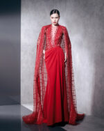 Crepe Beaded Dress With Embroidered Cape (2)