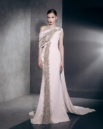 Ziad Nakad Beaded and Crepe Dress With One Shoulder Scarf (1)