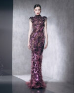 Ziad Nakad High Neck Beaded Dress With Feathers (1)