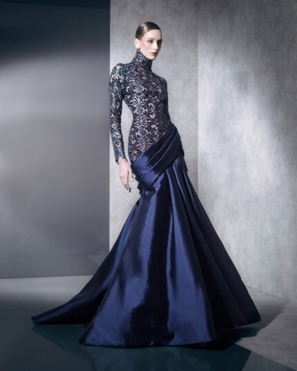 Ziad Nakad High Neck Long Dress With Lace (1)